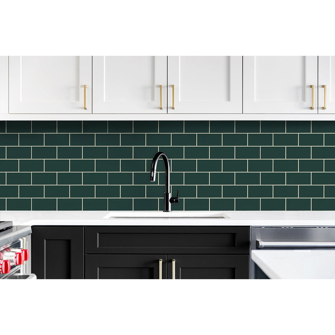 NextWall Peel &amp; Stick Retro Subway Tile Evergreen Wallpaper image 4 of 5