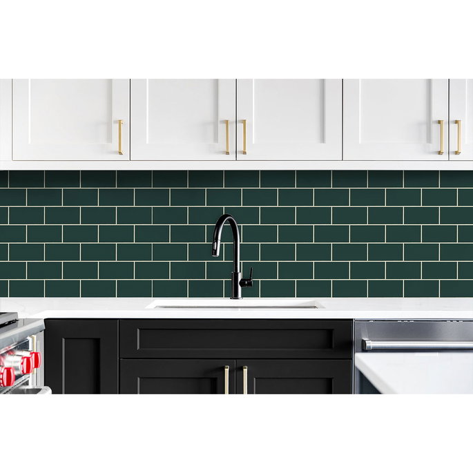 NextWall Peel &amp; Stick Retro Subway Tile Evergreen Wallpaper image 4 of 5