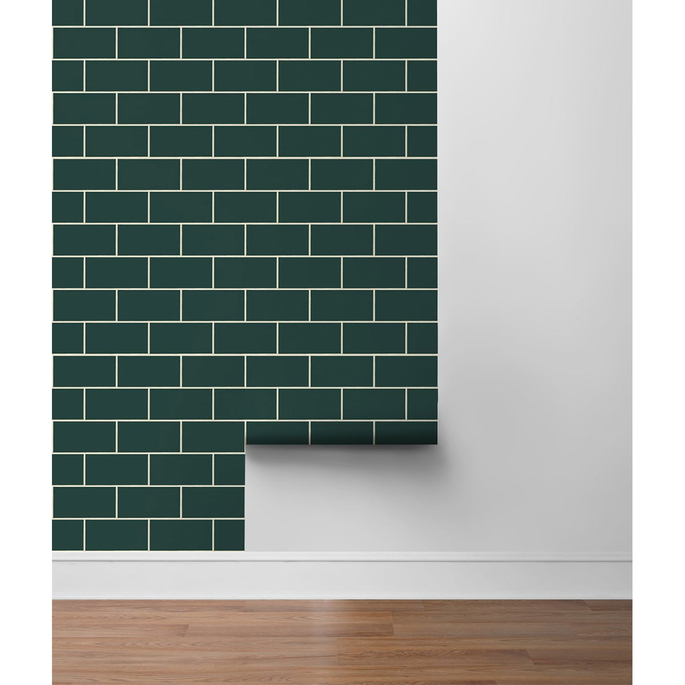 NextWall Peel &amp; Stick Retro Subway Tile Evergreen Wallpaper image 5 of 5