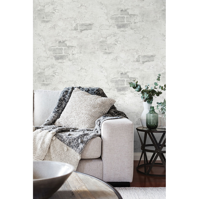NextWall Peel &amp; Stick Stuccoed Brick Fog Gray Wallpaper image 2 of 4