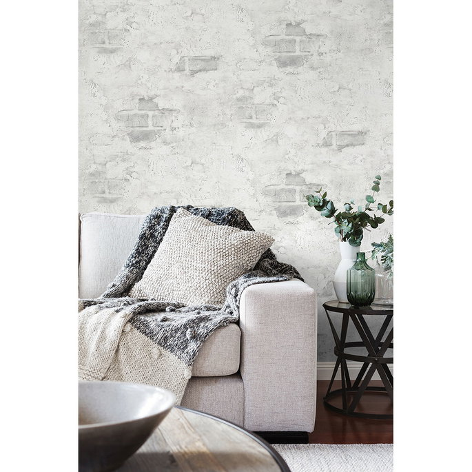 NextWall Peel &amp; Stick Stuccoed Brick Fog Gray Wallpaper image 2 of 4