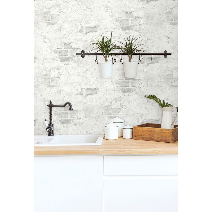 NextWall Peel &amp; Stick Stuccoed Brick Fog Gray Wallpaper image 3 of 4