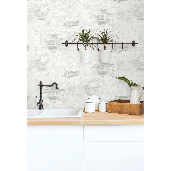 NextWall Peel &amp; Stick Stuccoed Brick Fog Gray Wallpaper image 3 of 4