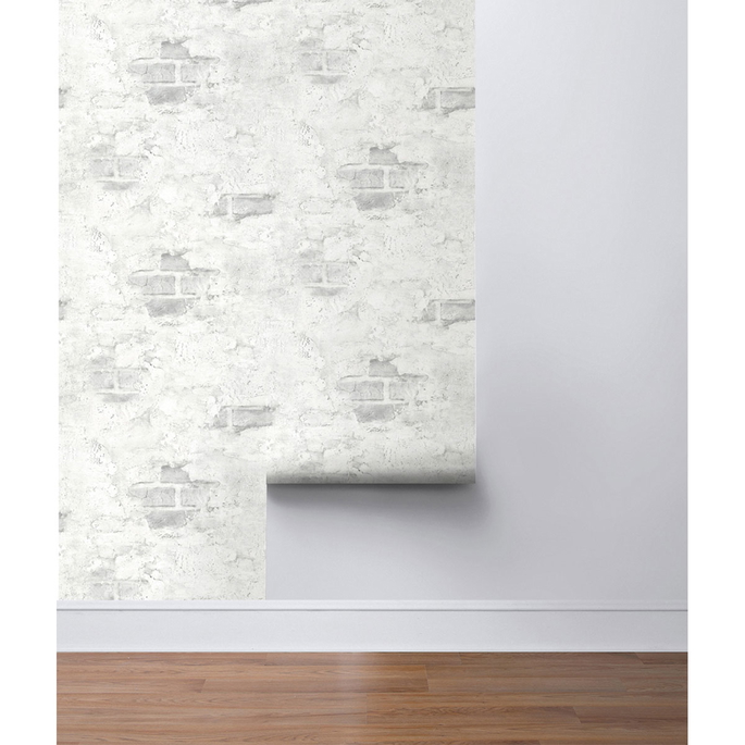 NextWall Peel &amp; Stick Stuccoed Brick Fog Gray Wallpaper image 4 of 4