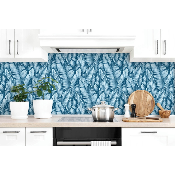 NextWall Peel &amp; Stick Baha Banana Leaves Regatta Blue Wallpaper image 2 of 5