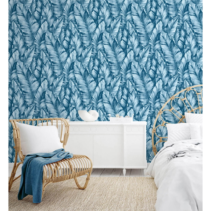 NextWall Peel &amp; Stick Baha Banana Leaves Regatta Blue Wallpaper image 3 of 5