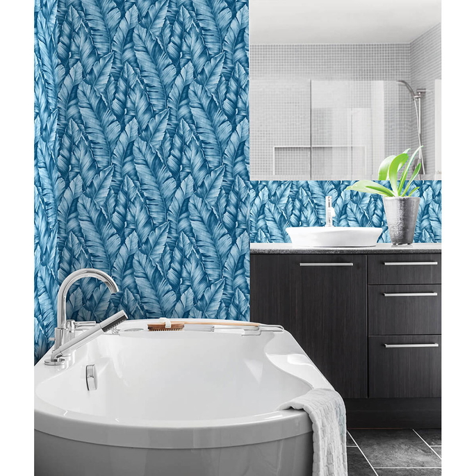 NextWall Peel &amp; Stick Baha Banana Leaves Regatta Blue Wallpaper image 4 of 5