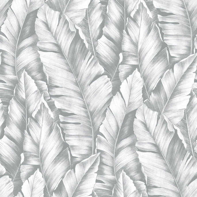 NextWall Peel &amp; Stick Baha Banana Leaves Daydream Gray Wallpaper image 1 of 5