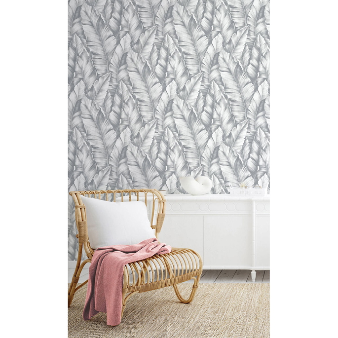 NextWall Peel &amp; Stick Baha Banana Leaves Daydream Gray Wallpaper image 3 of 5