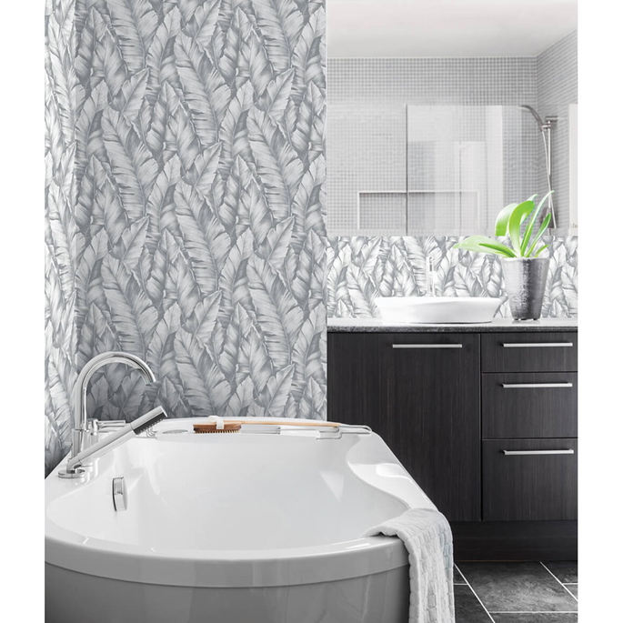 NextWall Peel &amp; Stick Baha Banana Leaves Daydream Gray Wallpaper image 4 of 5