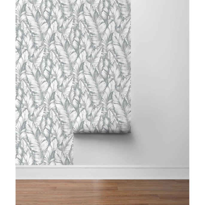 NextWall Peel &amp; Stick Baha Banana Leaves Daydream Gray Wallpaper image 5 of 5
