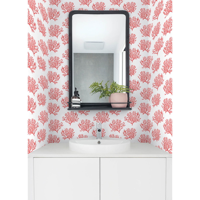 NextWall Peel &amp; Stick Coastal Coral Reef Vermillion Wallpaper image 2 of 5