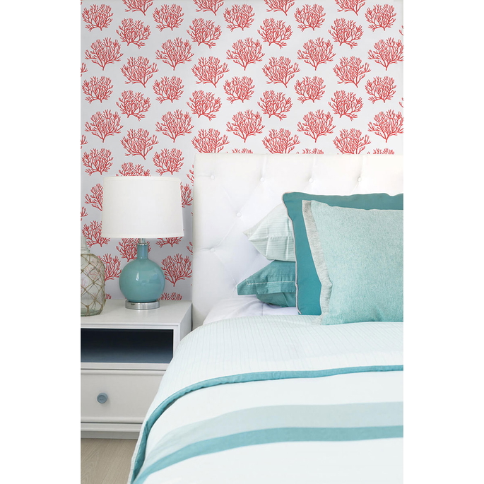 NextWall Peel &amp; Stick Coastal Coral Reef Vermillion Wallpaper image 4 of 5