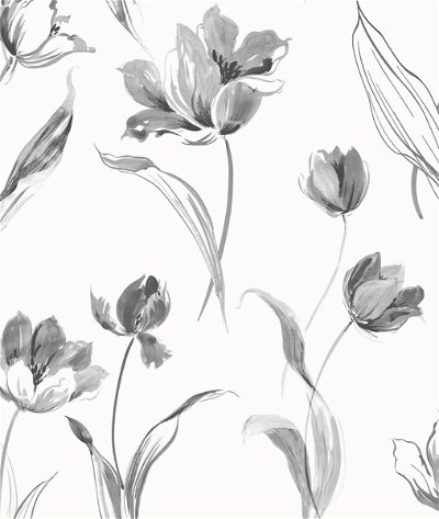 NextWall Peel & Stick Tulip Toss Black & White Wallpaper