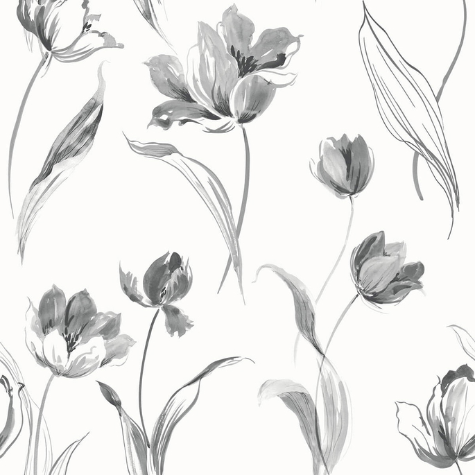 NextWall Peel &amp; Stick Tulip Toss Black &amp; White Wallpaper image 1 of 5
