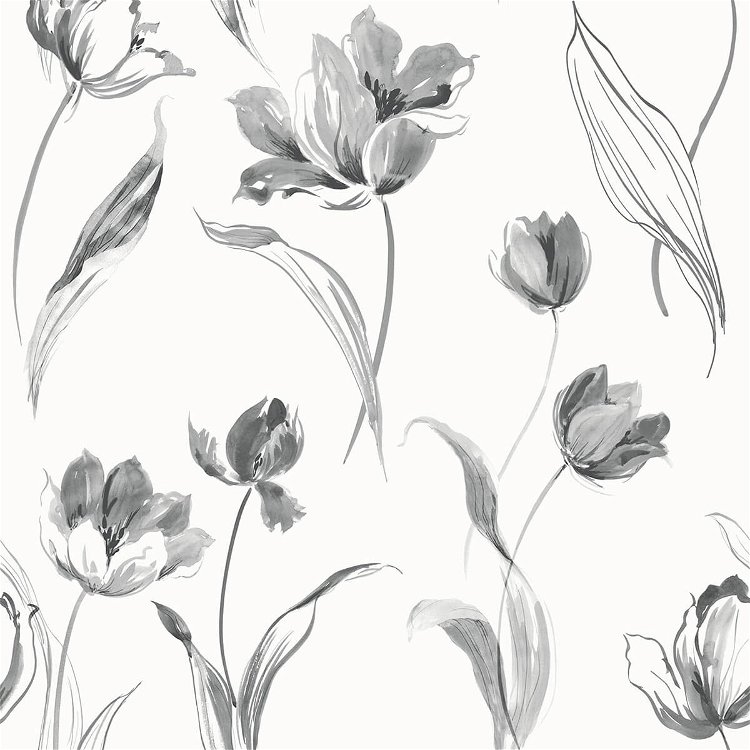 NextWall Peel & Stick Tulip Toss Black & White Wallpaper