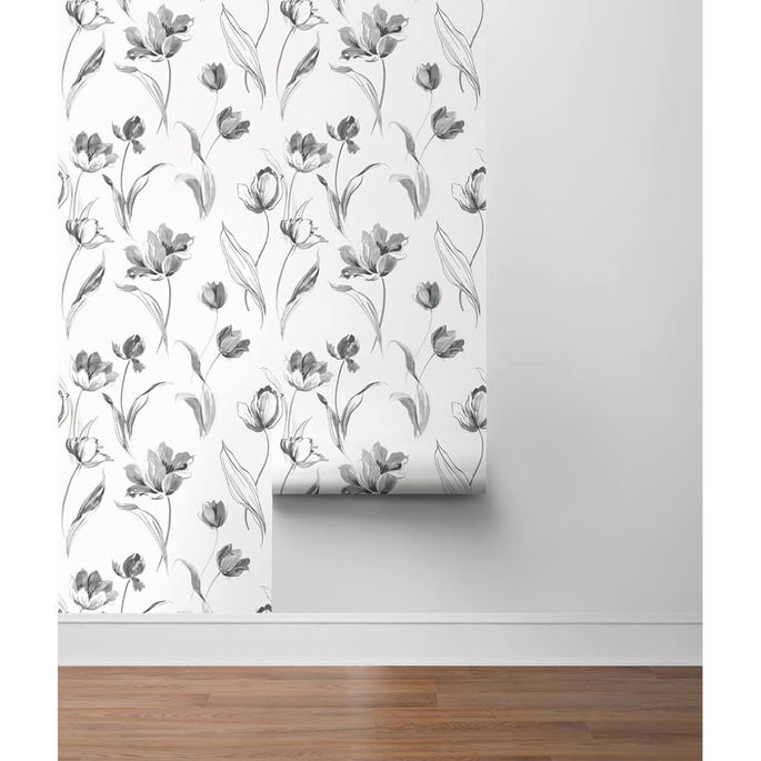 NextWall Peel &amp; Stick Tulip Toss Black &amp; White Wallpaper image 5 of 5