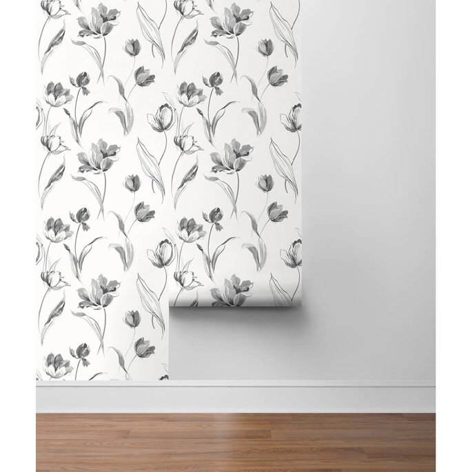 NextWall Peel &amp; Stick Tulip Toss Black &amp; White Wallpaper image 5 of 5