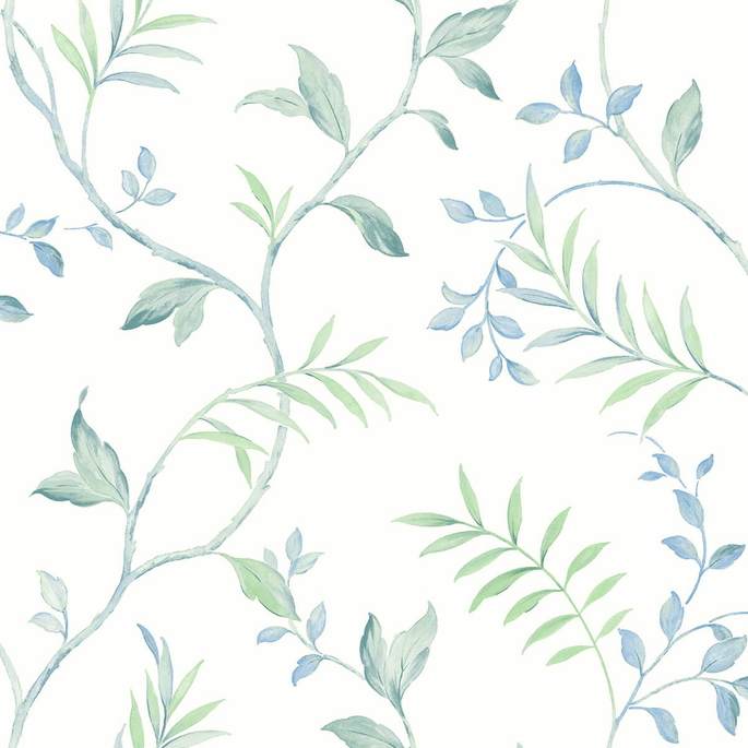 NextWall Peel &amp; Stick Watercolor Leaf Trail Sea Glass Wallpaper image 1 of 5