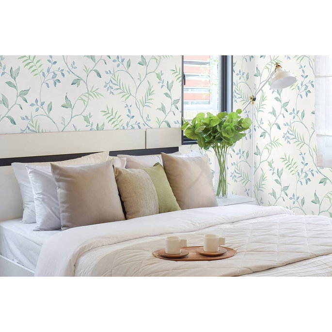 NextWall Peel &amp; Stick Watercolor Leaf Trail Sea Glass Wallpaper image 2 of 5