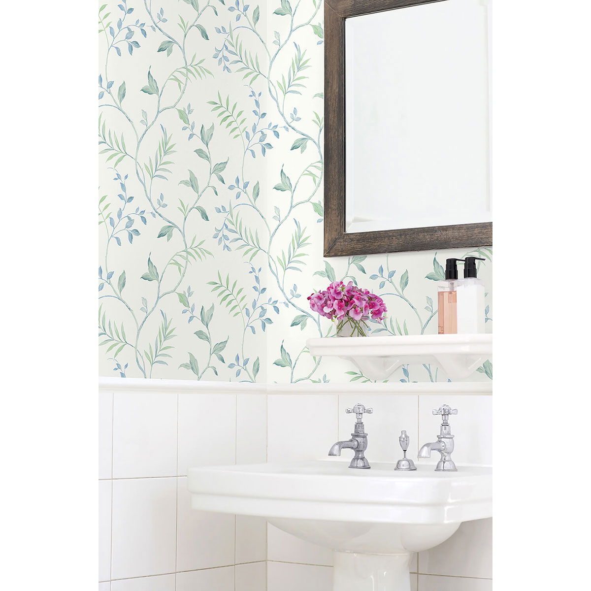 NextWall Peel & Stick Watercolor Leaf Trail Sea Glass Wallpaper