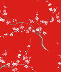 NextWall Peel & Stick Cherry Blossom Floral Scarlet & Petal Pink Wallpaper