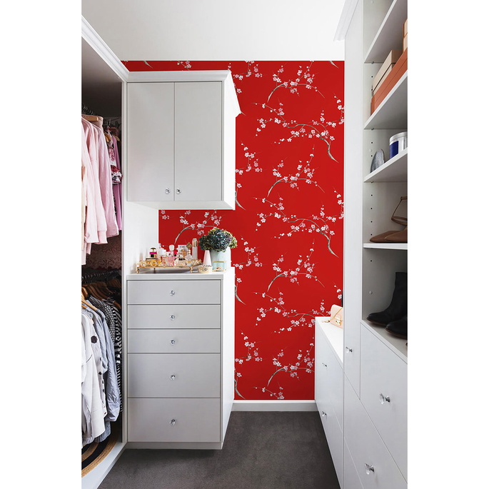 NextWall Peel &amp; Stick Cherry Blossom Floral Scarlet &amp; Petal Pink Wallpaper image 2 of 4