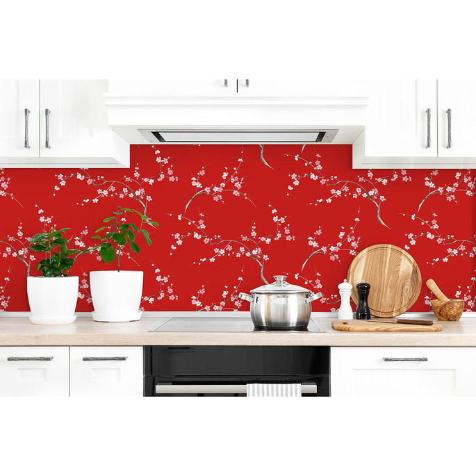 NextWall Peel &amp; Stick Cherry Blossom Floral Scarlet &amp; Petal Pink Wallpaper image 4 of 4