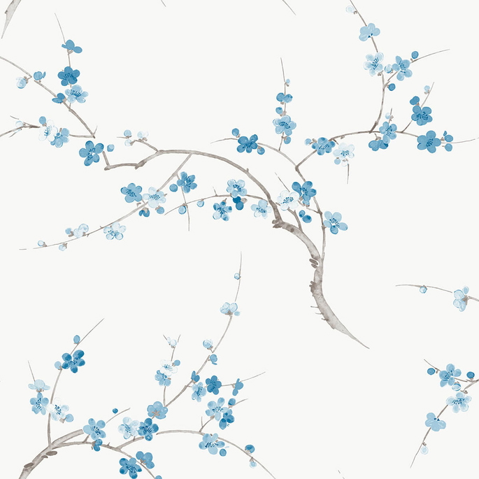 NextWall Peel &amp; Stick Cherry Blossom Floral Pacific Blue &amp; White Wallpaper image 1 of 4
