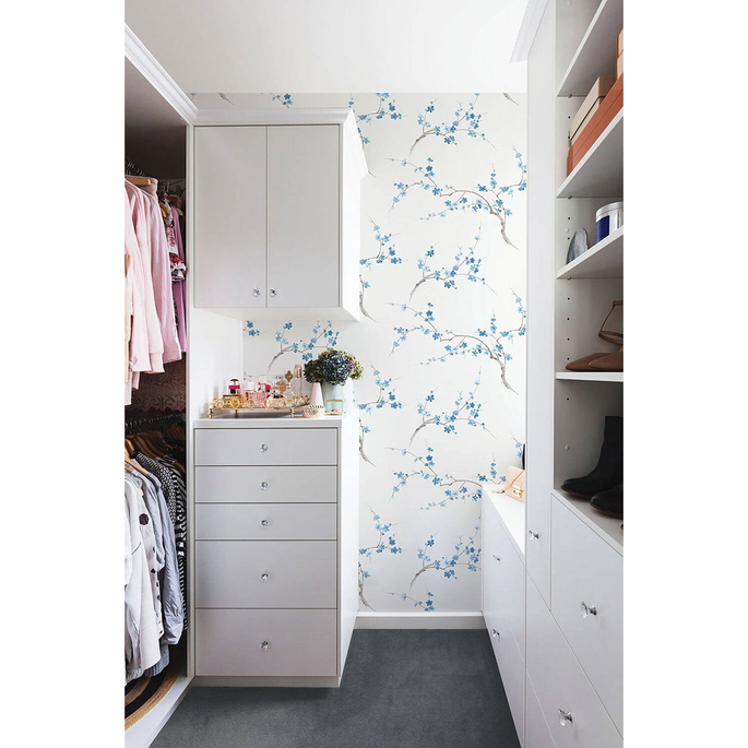 NextWall Peel &amp; Stick Cherry Blossom Floral Pacific Blue &amp; White Wallpaper image 2 of 4
