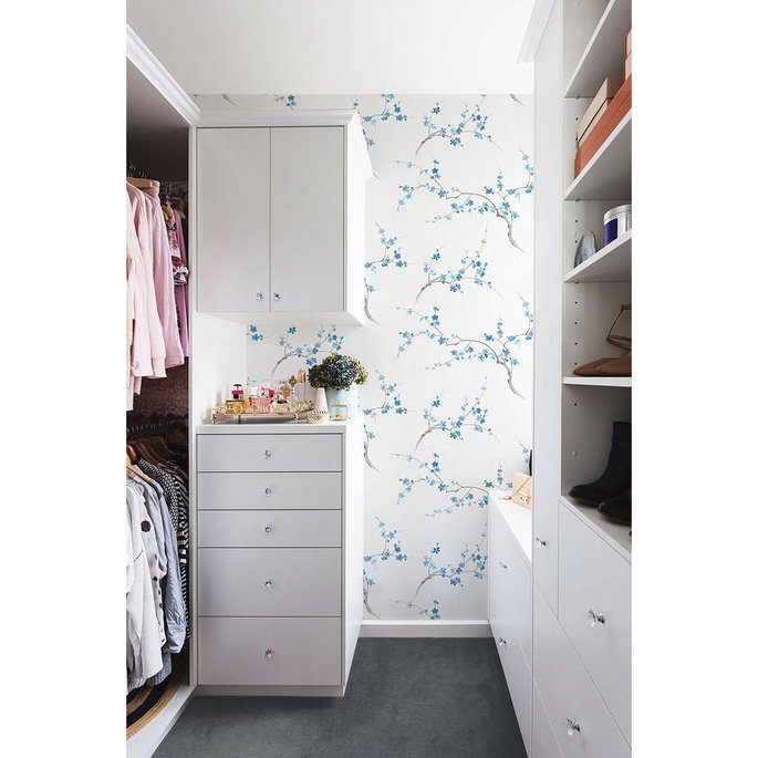 NextWall Peel &amp; Stick Cherry Blossom Floral Pacific Blue &amp; White Wallpaper image 2 of 4
