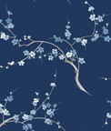 NextWall Peel & Stick Cherry Blossom Floral Navy & Blue Jay Wallpaper