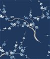 NextWall Peel & Stick Cherry Blossom Floral Navy & Blue Jay Wallpaper