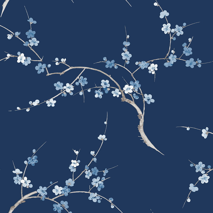 NextWall Peel &amp; Stick Cherry Blossom Floral Navy &amp; Blue Jay Wallpaper image 1 of 4