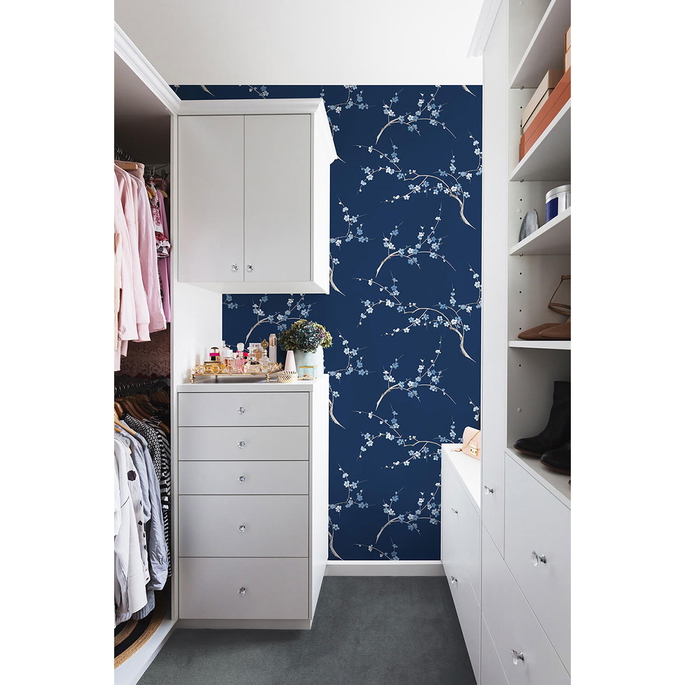 NextWall Peel &amp; Stick Cherry Blossom Floral Navy &amp; Blue Jay Wallpaper image 2 of 4