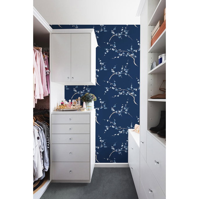 NextWall Peel &amp; Stick Cherry Blossom Floral Navy &amp; Blue Jay Wallpaper image 2 of 4