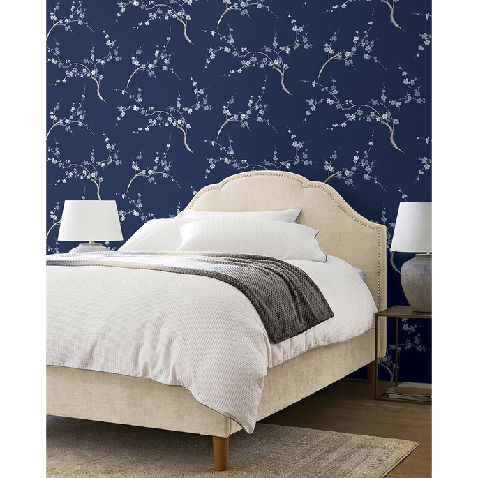 NextWall Peel &amp; Stick Cherry Blossom Floral Navy &amp; Blue Jay Wallpaper image 3 of 4