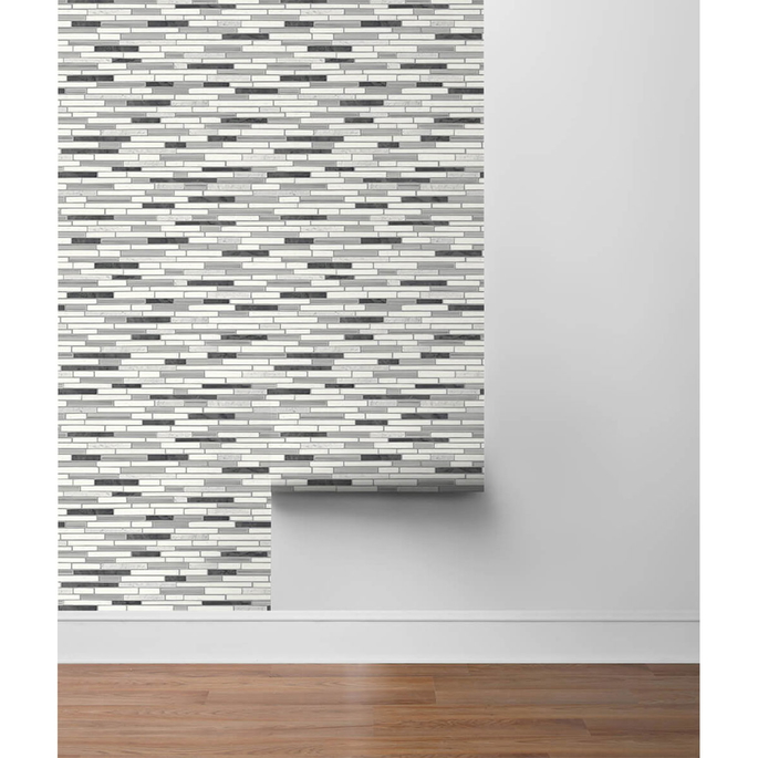 NextWall Peel &amp; Stick Faux Mosaic Strip Tile Wrought Iron &amp; Gray Wallpaper image 5 of 5