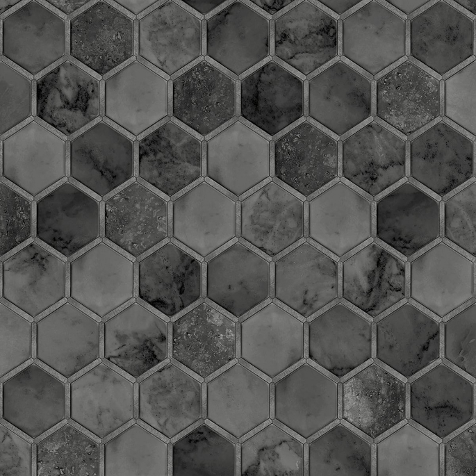 NextWall Peel &amp; Stick Inlay Hexagon Cosmic Black &amp; Metallic Silver Wallpaper image 1 of 5