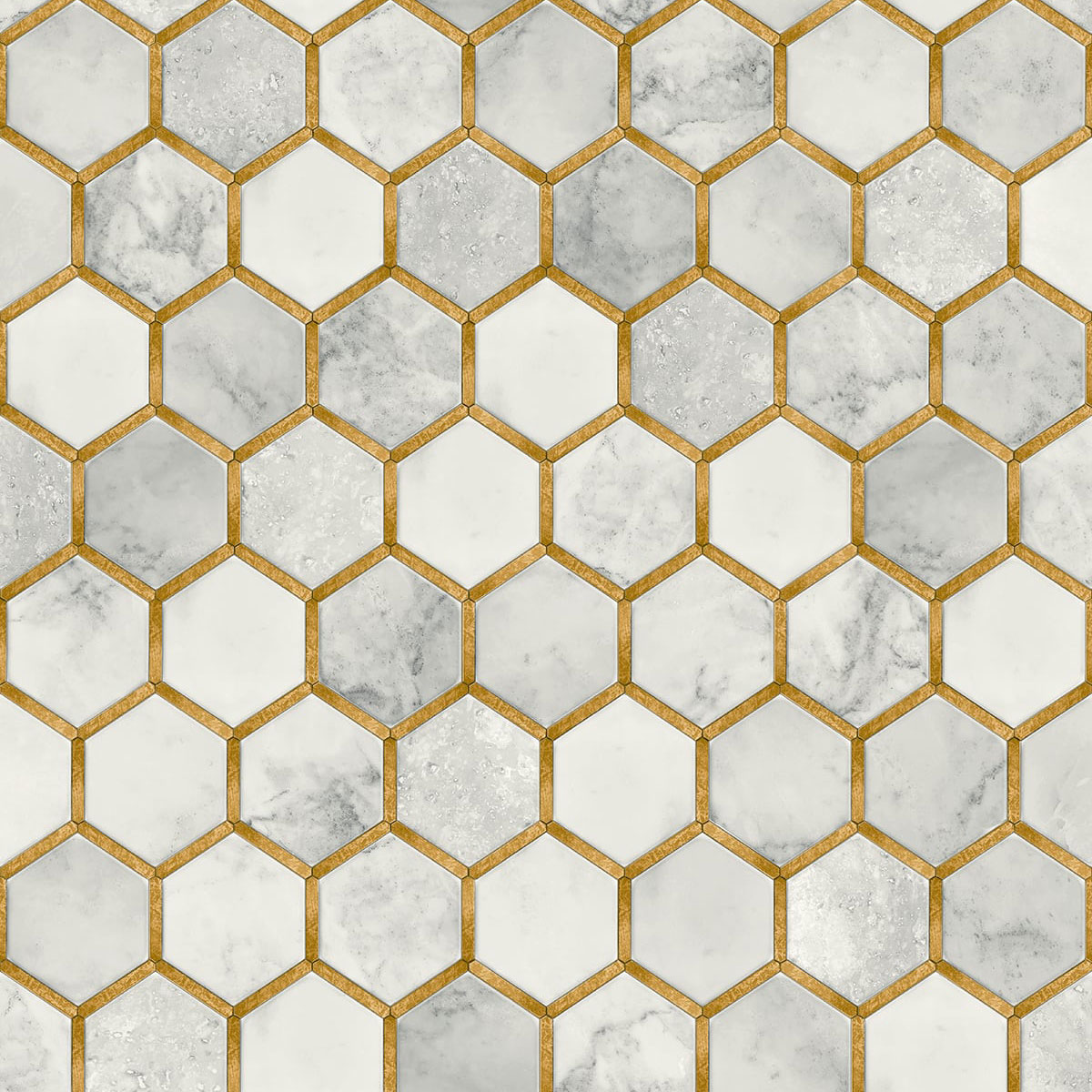 NextWall Peel & Stick Inlay Hexagon Alaska Grey & Metallic Gold
