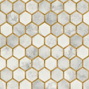 NextWall Peel & Stick Inlay Hexagon Alaska Grey & Metallic Gold Wallpaper