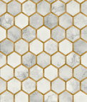 NextWall Peel & Stick Inlay Hexagon Alaska Grey & Metallic Gold Wallpaper