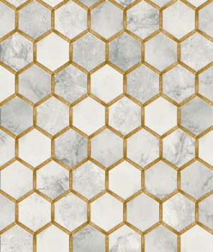 NextWall Peel & Stick Inlay Hexagon Alaska Grey & Metallic Gold Wallpaper