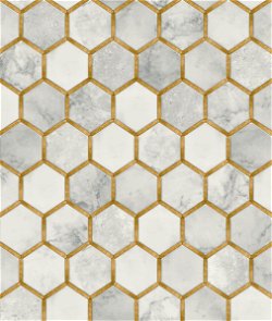 NextWall Peel & Stick Inlay Hexagon Alaska Grey & Metallic Gold Wallpaper