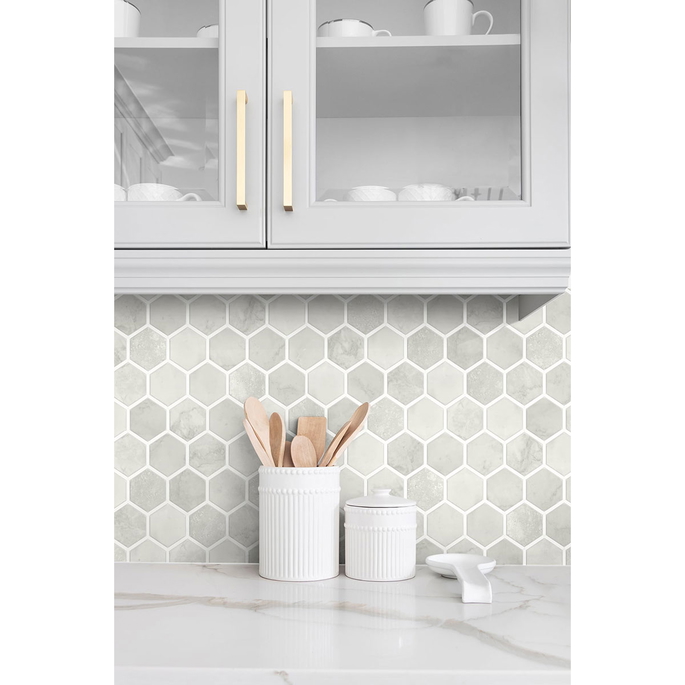 NextWall Peel &amp; Stick Inlay Hexagon Cream Neutral Wallpaper image 3 of 4