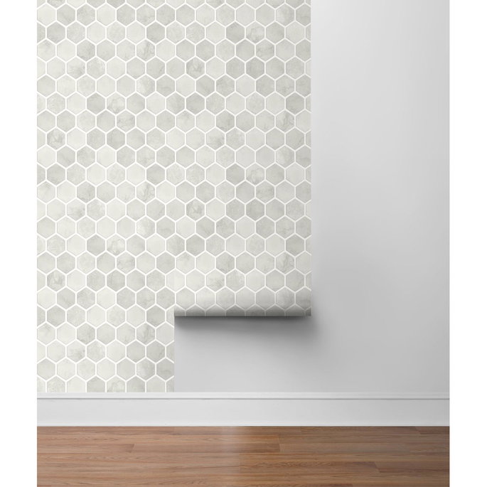 NextWall Peel &amp; Stick Inlay Hexagon Cream Neutral Wallpaper image 4 of 4
