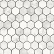 NextWall Peel & Stick Inlay Hexagon Carrara & Metallic Silver Wallpaper