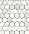 NextWall Peel & Stick Inlay Hexagon Carrara & Metallic Silver Wallpaper