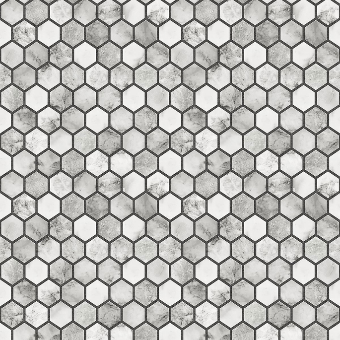 NextWall Peel &amp; Stick Marble Hexagon Carrara &amp; Wrought Iron Wallpaper image 1 of 5