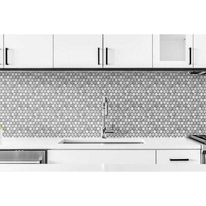 NextWall Peel &amp; Stick Marble Hexagon Carrara &amp; Wrought Iron Wallpaper image 5 of 5
